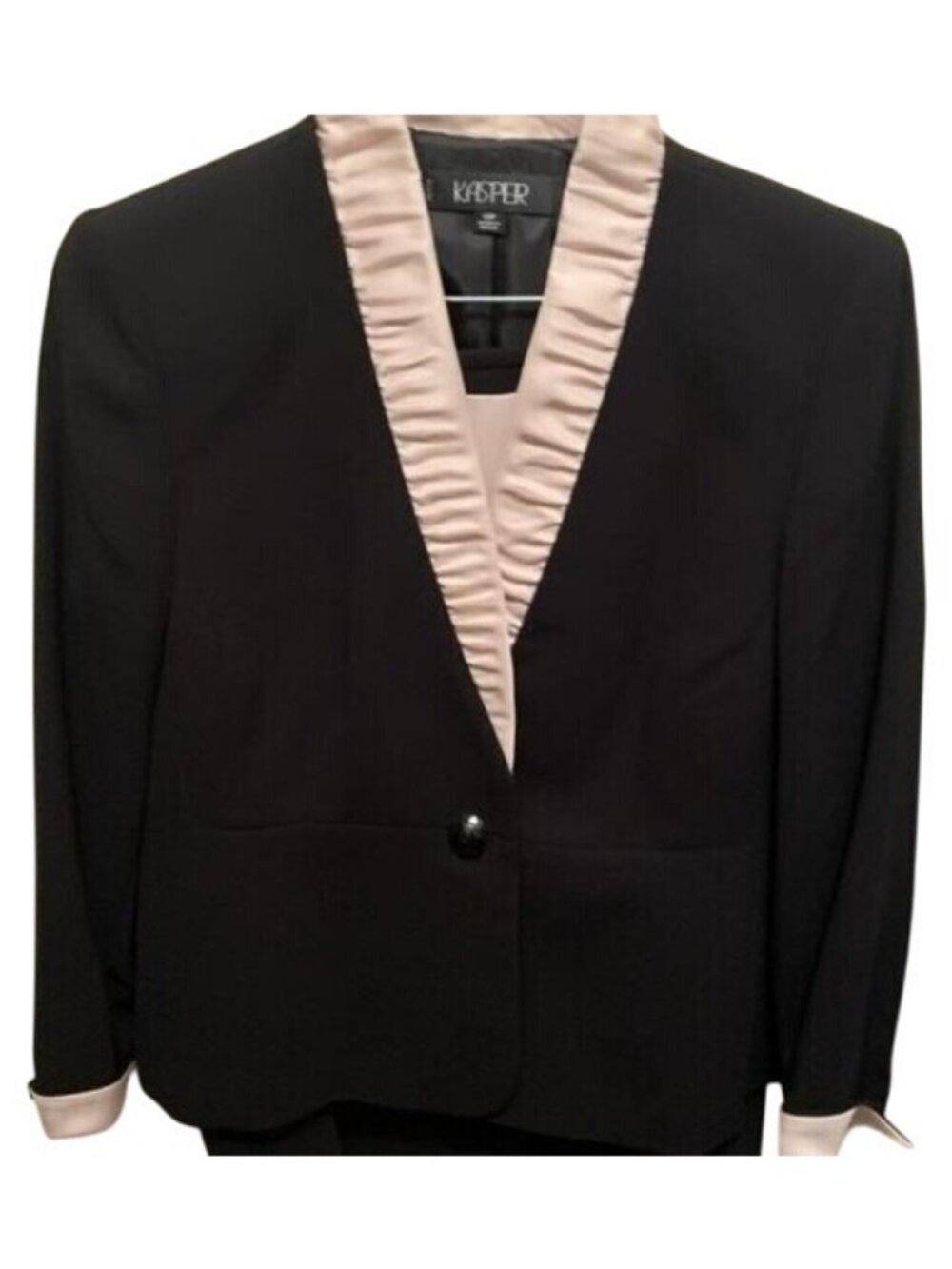 Kasper Black & Blush Pink 2 piece power suit jacket built in shell & skirt 14 P